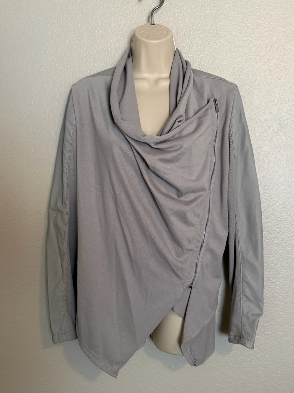 Blank NYC Light Gray Asymmetric Drape Zip Cardigan